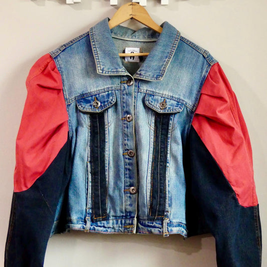 Justice Cropped Jean Jacket with Exaggerated Puffed Sleeves