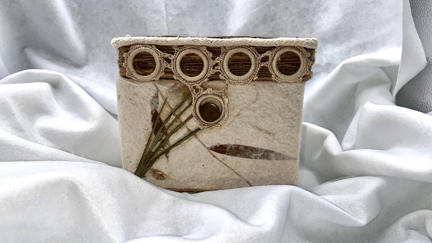 Nature Box, Natural Paper Covered Keepsake, Jewelry, Watch Box Velvet Lined