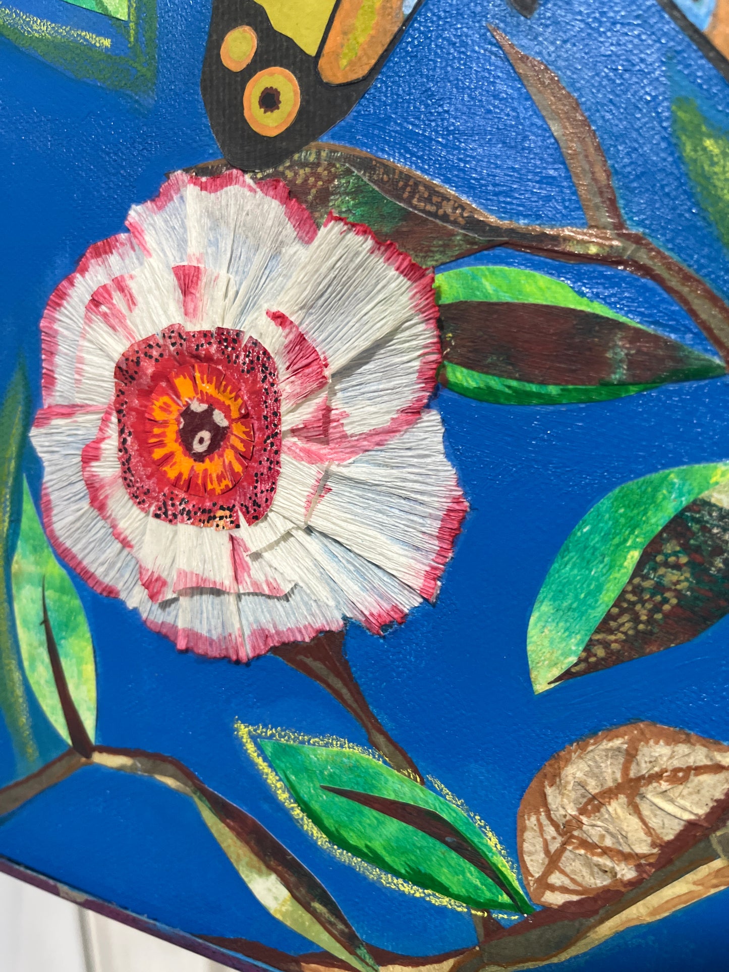 Butterfly & White Flowers Mixed Media Collage