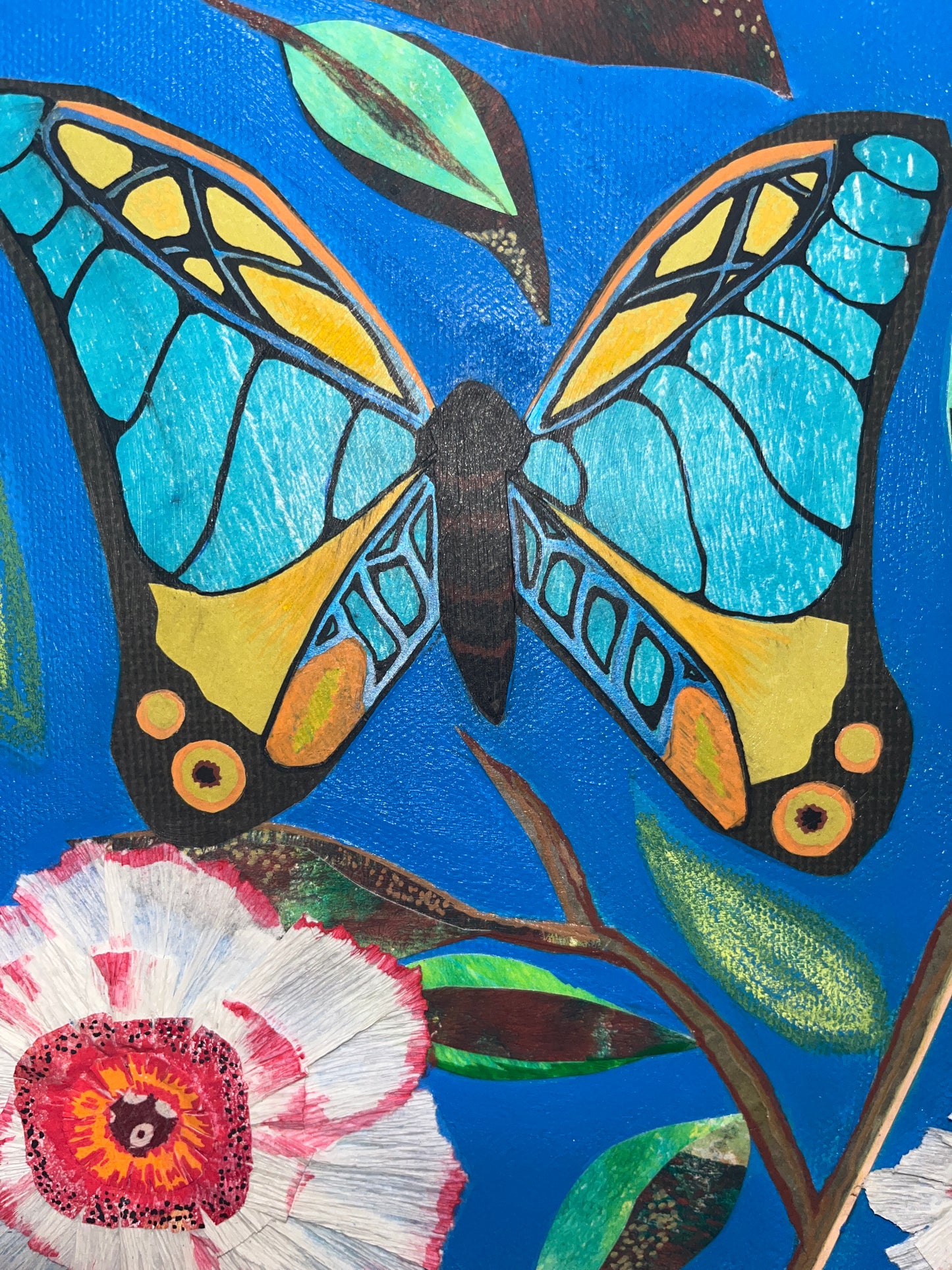 Butterfly & White Flowers Mixed Media Collage