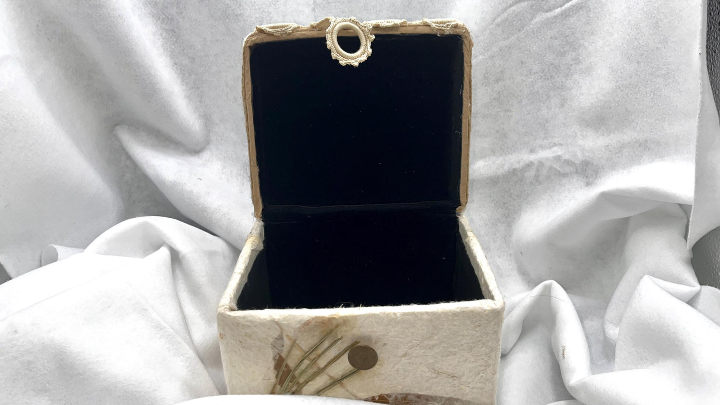 Nature Box, Natural Paper Covered Keepsake, Jewelry, Watch Box Velvet Lined